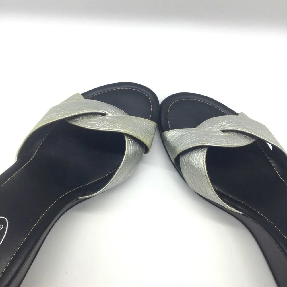 Talbots 9.5 Silver comfy sandal slides twist metallic resort‎ wedge